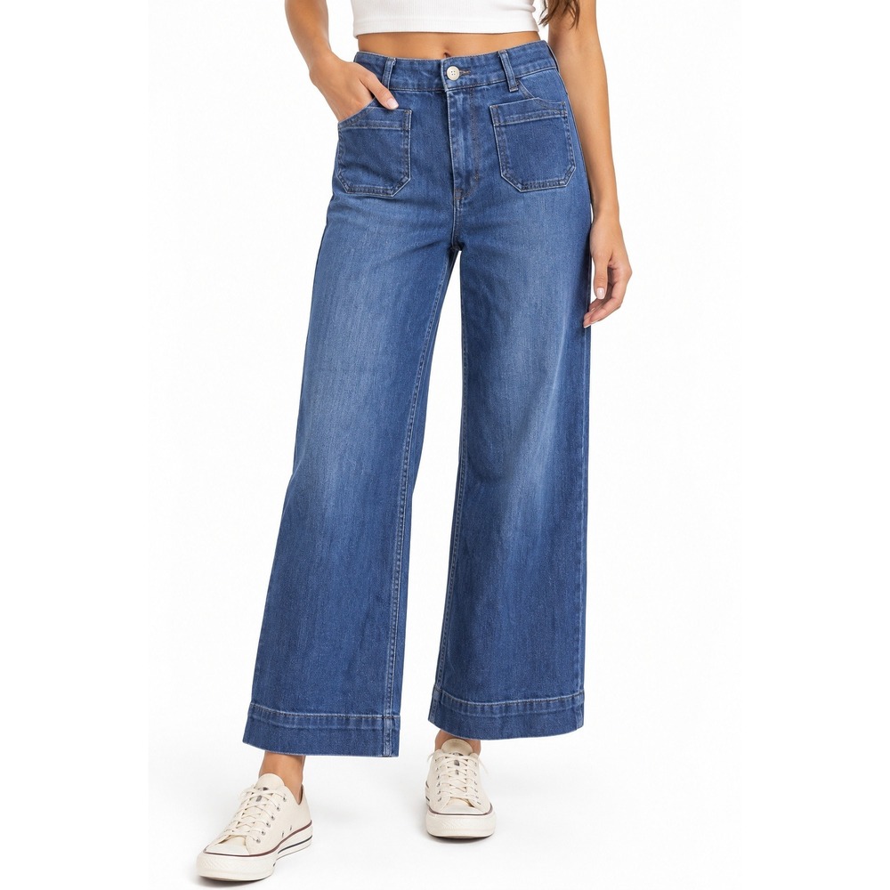 Pilcro and the Letterpress Gaucho High Rise Jeans 29 Wide Leg Patch Pocket Blue